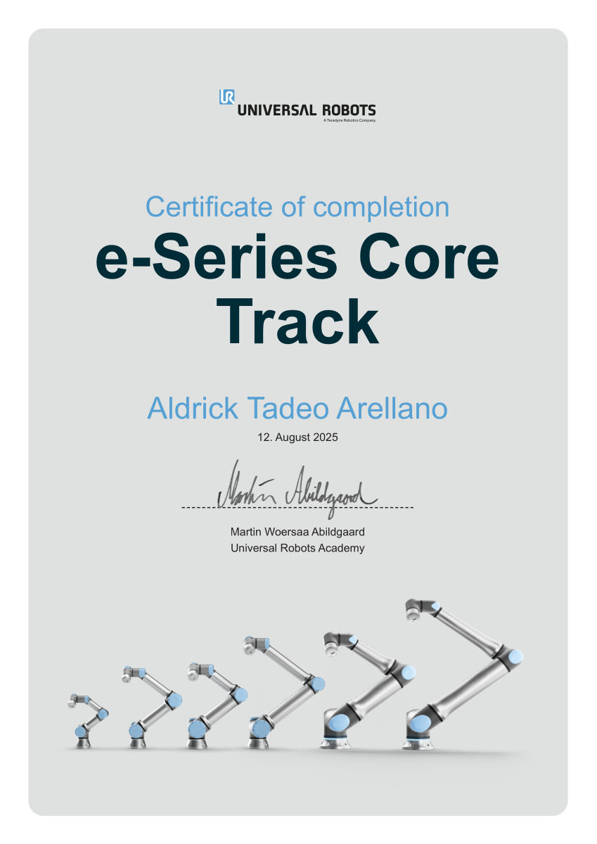 UR e-Series Core Track Certificate first page preview
