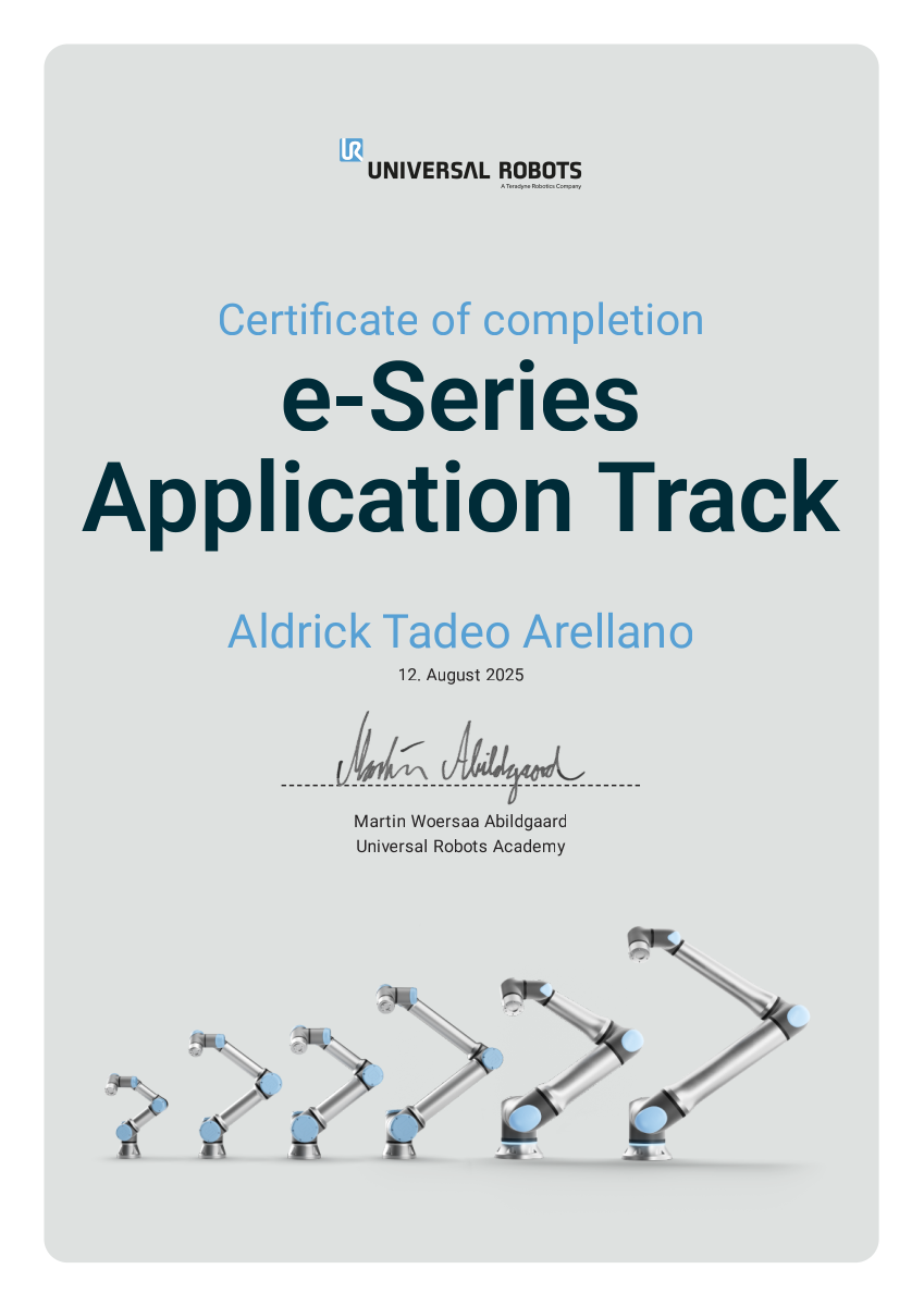 UR e-Series Application Track Certificate first page preview